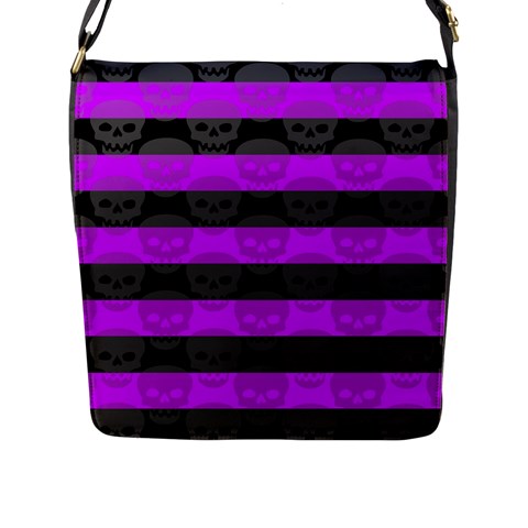 Purple Goth Skulls  Flap Closure Messenger Bag (Large) from ArtsNow.com Front