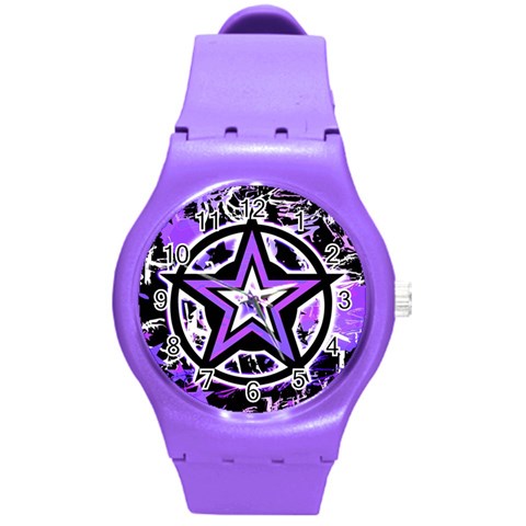 Purple Star Round Plastic Sport Watch Medium from ArtsNow.com Front