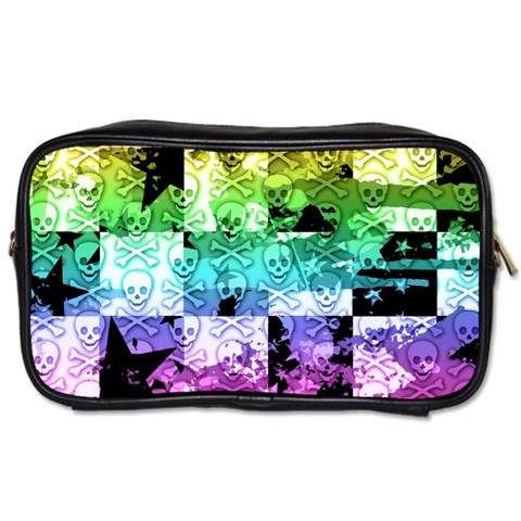 Rainbow Checker Skull Splatter Toiletries Bag (One Side) from ArtsNow.com Front