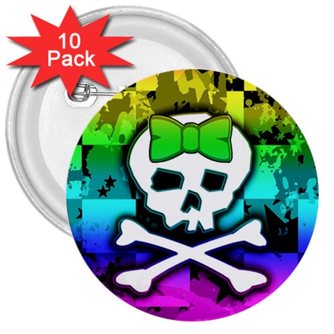 Rainbow Skull 3  Button (10 pack) from ArtsNow.com Front