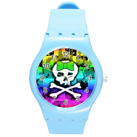 Rainbow Skull Round Plastic Sport Watch Medium from ArtsNow.com Front