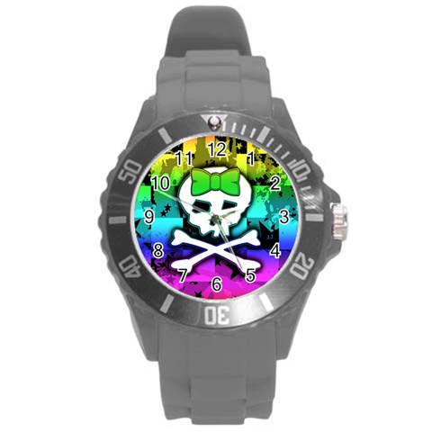 Rainbow Skull Round Plastic Sport Watch Large from ArtsNow.com Front