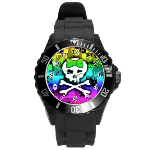 Rainbow Skull Round Plastic Sport Watch Large from ArtsNow.com Front