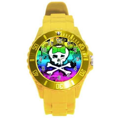 Rainbow Skull Round Plastic Sport Watch Large from ArtsNow.com Front