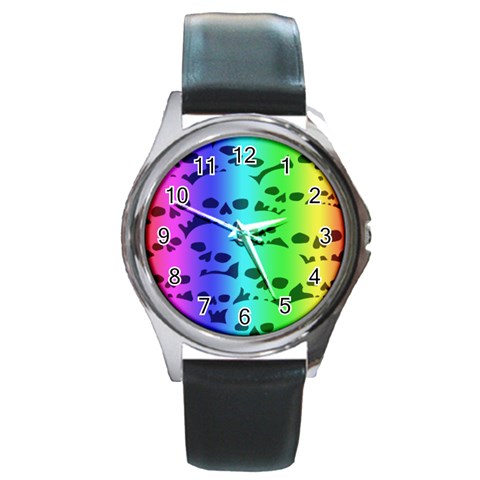 Rainbow Skull Collection Round Metal Watch from ArtsNow.com Front