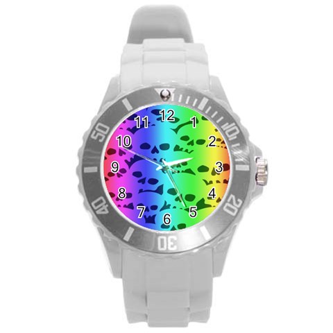 Rainbow Skull Collection Round Plastic Sport Watch Large from ArtsNow.com Front