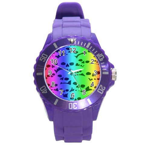 Rainbow Skull Collection Round Plastic Sport Watch Large from ArtsNow.com Front