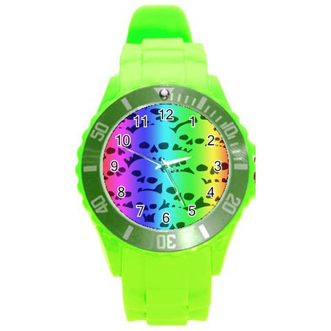 Rainbow Skull Collection Round Plastic Sport Watch Large from ArtsNow.com Front