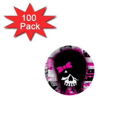 Scene Kid Girl Skull 1  Mini Button (100 pack)  from ArtsNow.com Front