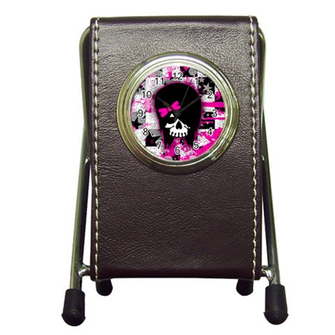 Scene Kid Girl Skull Pen Holder Desk Clock from ArtsNow.com Front