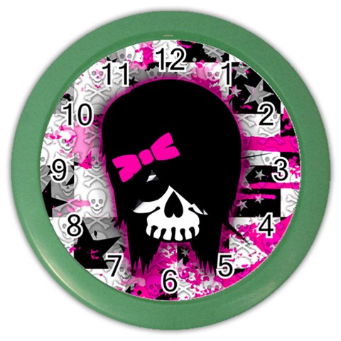 Scene Kid Girl Skull Color Wall Clock from ArtsNow.com Front