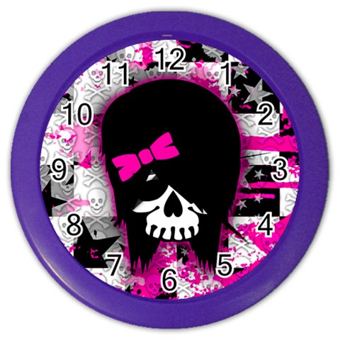 Scene Kid Girl Skull Color Wall Clock from ArtsNow.com Front