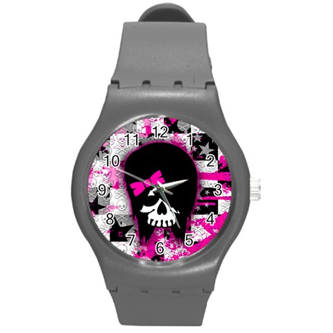 Scene Kid Girl Skull Round Plastic Sport Watch Medium from ArtsNow.com Front