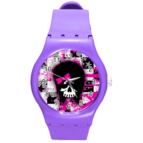 Scene Kid Girl Skull Round Plastic Sport Watch Medium from ArtsNow.com Front