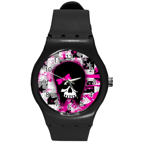 Scene Kid Girl Skull Round Plastic Sport Watch Medium from ArtsNow.com Front