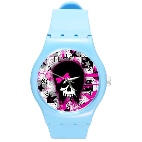 Scene Kid Girl Skull Round Plastic Sport Watch Medium from ArtsNow.com Front