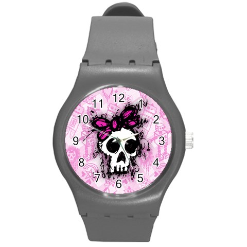 Sketched Skull Princess Round Plastic Sport Watch Medium from ArtsNow.com Front