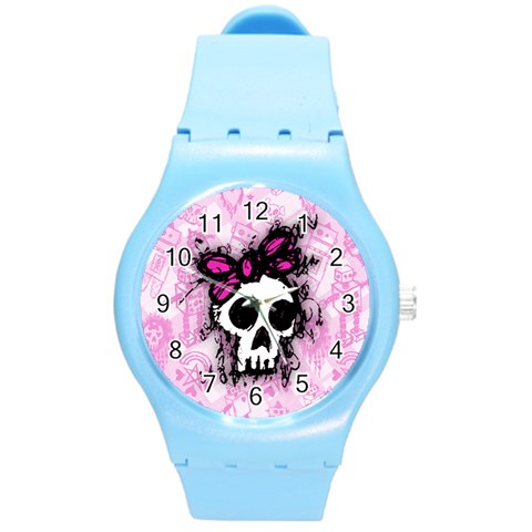 Sketched Skull Princess Round Plastic Sport Watch Medium from ArtsNow.com Front