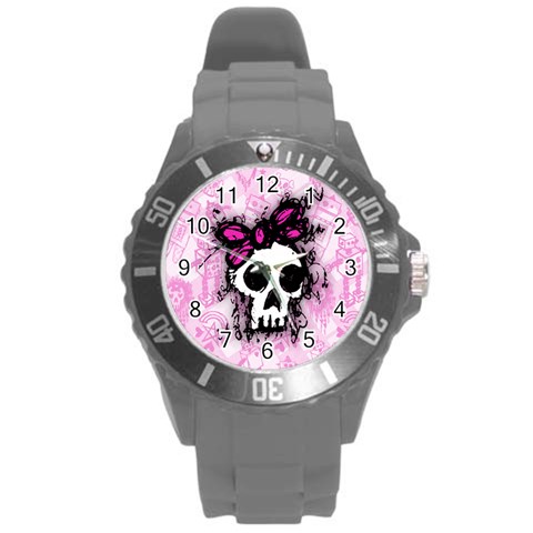 Sketched Skull Princess Round Plastic Sport Watch Large from ArtsNow.com Front