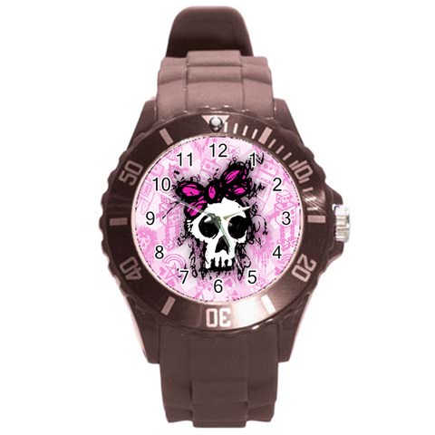 Sketched Skull Princess Round Plastic Sport Watch Large from ArtsNow.com Front