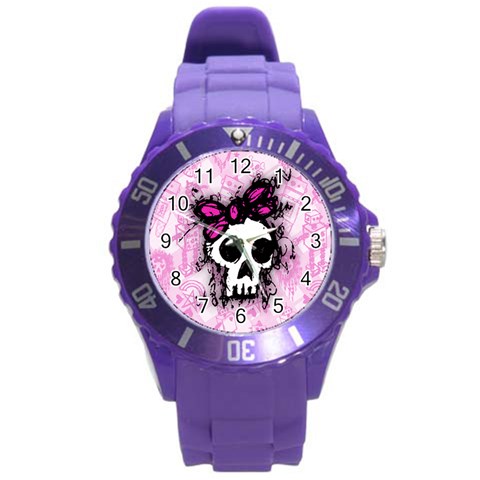 Sketched Skull Princess Round Plastic Sport Watch Large from ArtsNow.com Front