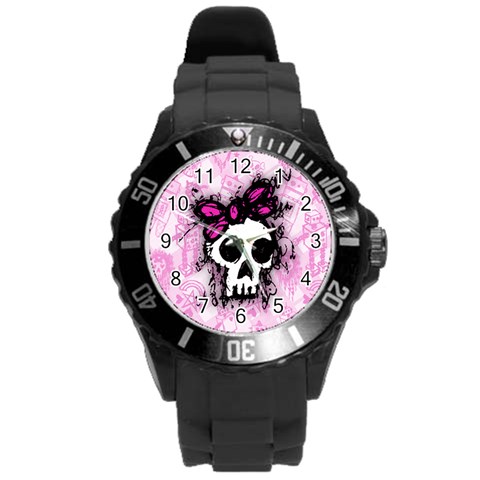 Sketched Skull Princess Round Plastic Sport Watch Large from ArtsNow.com Front