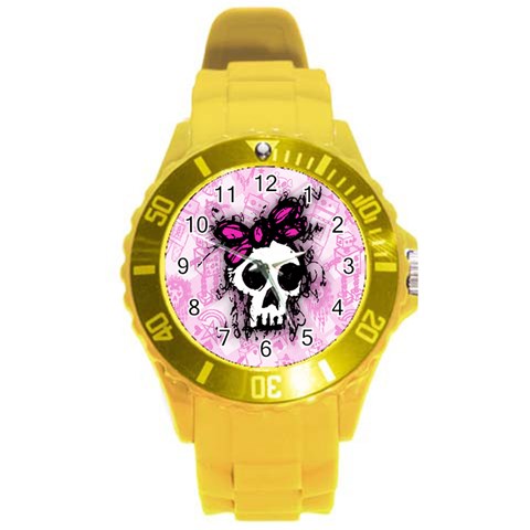 Sketched Skull Princess Round Plastic Sport Watch Large from ArtsNow.com Front