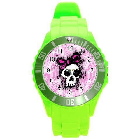 Sketched Skull Princess Round Plastic Sport Watch Large from ArtsNow.com Front