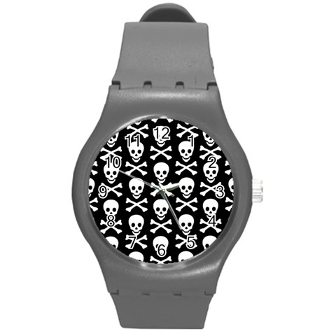 Skull and Crossbones Round Plastic Sport Watch Medium from ArtsNow.com Front