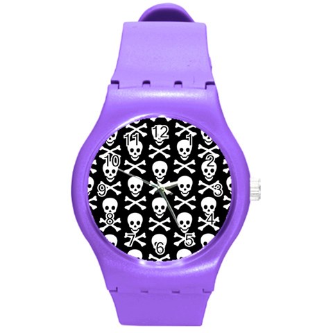 Skull and Crossbones Round Plastic Sport Watch Medium from ArtsNow.com Front