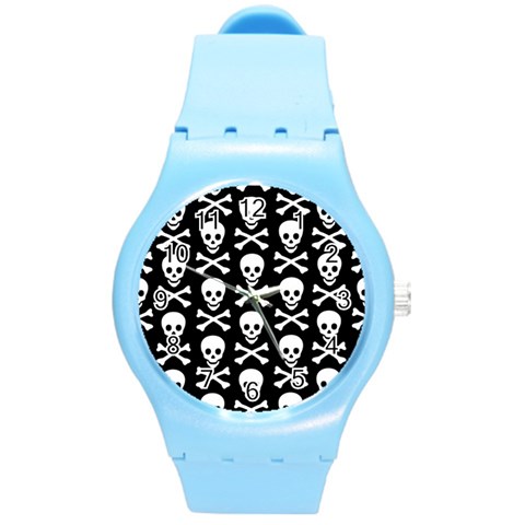 Skull and Crossbones Round Plastic Sport Watch Medium from ArtsNow.com Front