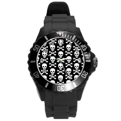 Skull and Crossbones Round Plastic Sport Watch Large from ArtsNow.com Front