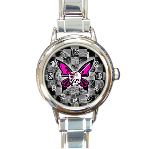 Skull Butterfly Round Italian Charm Watch from ArtsNow.com Front