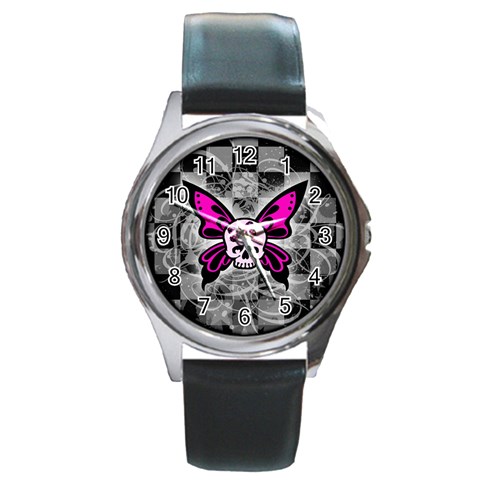 Skull Butterfly Round Metal Watch from ArtsNow.com Front