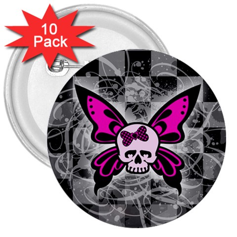 Skull Butterfly 3  Button (10 pack) from ArtsNow.com Front