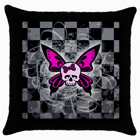 Skull Butterfly Throw Pillow Case (Black) from ArtsNow.com Front