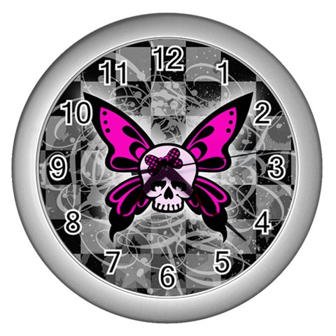 Skull Butterfly Wall Clock (Silver) from ArtsNow.com Front