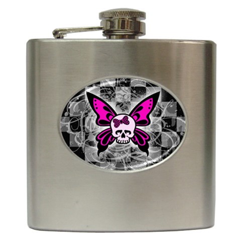 Skull Butterfly Hip Flask (6 oz) from ArtsNow.com Front