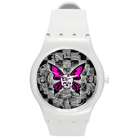 Skull Butterfly Round Plastic Sport Watch Medium from ArtsNow.com Front