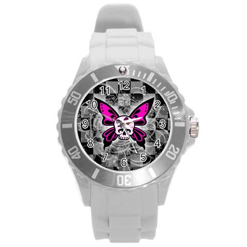 Skull Butterfly Round Plastic Sport Watch Large from ArtsNow.com Front