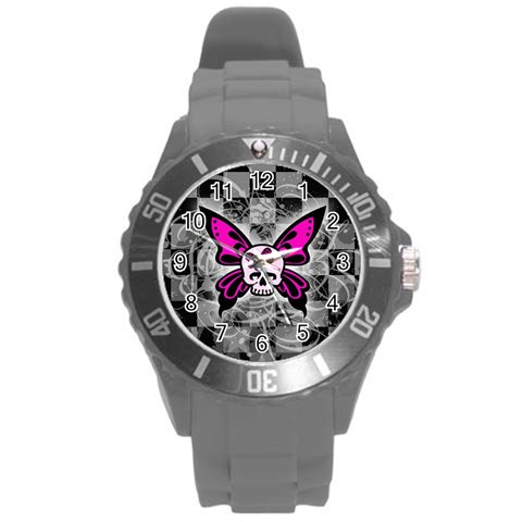 Skull Butterfly Round Plastic Sport Watch Large from ArtsNow.com Front