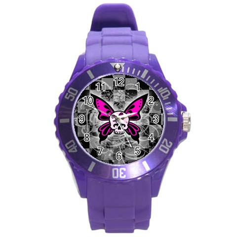 Skull Butterfly Round Plastic Sport Watch Large from ArtsNow.com Front