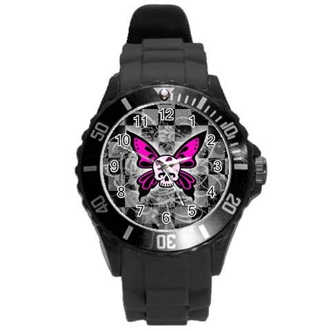 Skull Butterfly Round Plastic Sport Watch Large from ArtsNow.com Front