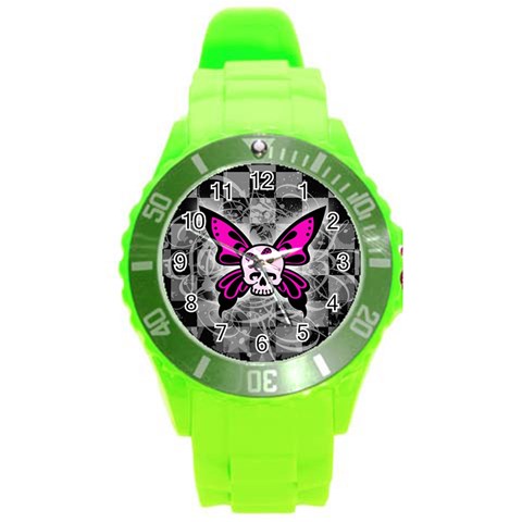 Skull Butterfly Round Plastic Sport Watch Large from ArtsNow.com Front