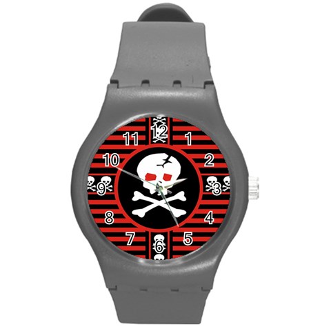 Skull Cross Round Plastic Sport Watch Medium from ArtsNow.com Front