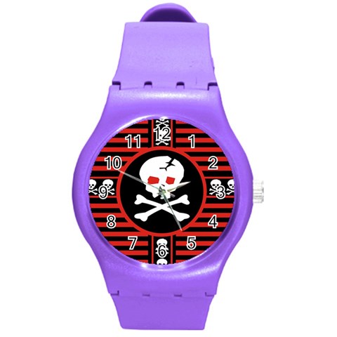 Skull Cross Round Plastic Sport Watch Medium from ArtsNow.com Front