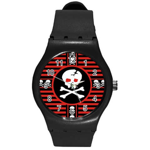 Skull Cross Round Plastic Sport Watch Medium from ArtsNow.com Front