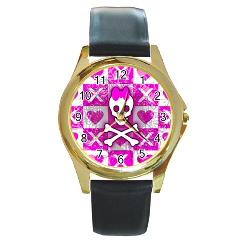 Skull Princess Round Gold Metal Watch from ArtsNow.com Front