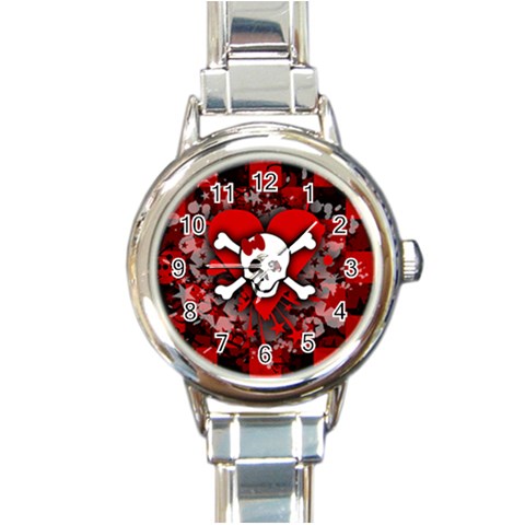 Skull Romance  Round Italian Charm Watch from ArtsNow.com Front