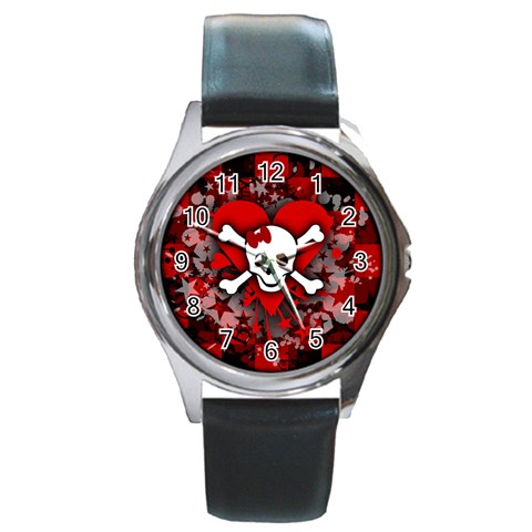 Skull Romance  Round Metal Watch from ArtsNow.com Front